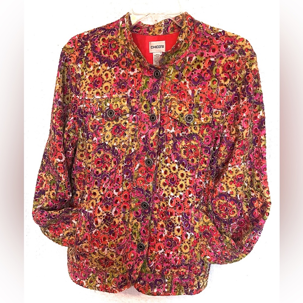 ☘️CHICO’S☘️Size 2, Multicolored Jacket - Picture 5 of 11